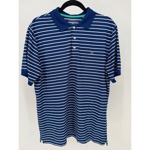 Crown Ivy Men's Blue White Stripe Short Sleeve‎ Polo Shirt Medium